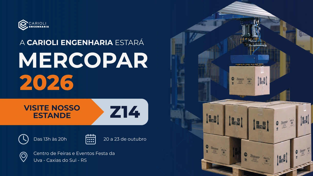 A Carioli Engenharia estará na Mercopar 2026. Visite o estande Z14, de 20 a 23 de outubro, das 13h às 20h, no Centro de Feiras e Eventos Festa da Uva, em Caxias do Sul, RS.